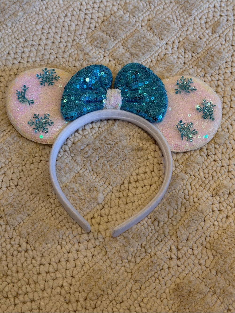 Disney Mickey Ears Frozen Inspired Elsa Teal Sequin Kids Ear Headband